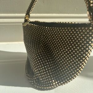Chic Beaded Shoulder Bag in Cream, Black and Gold